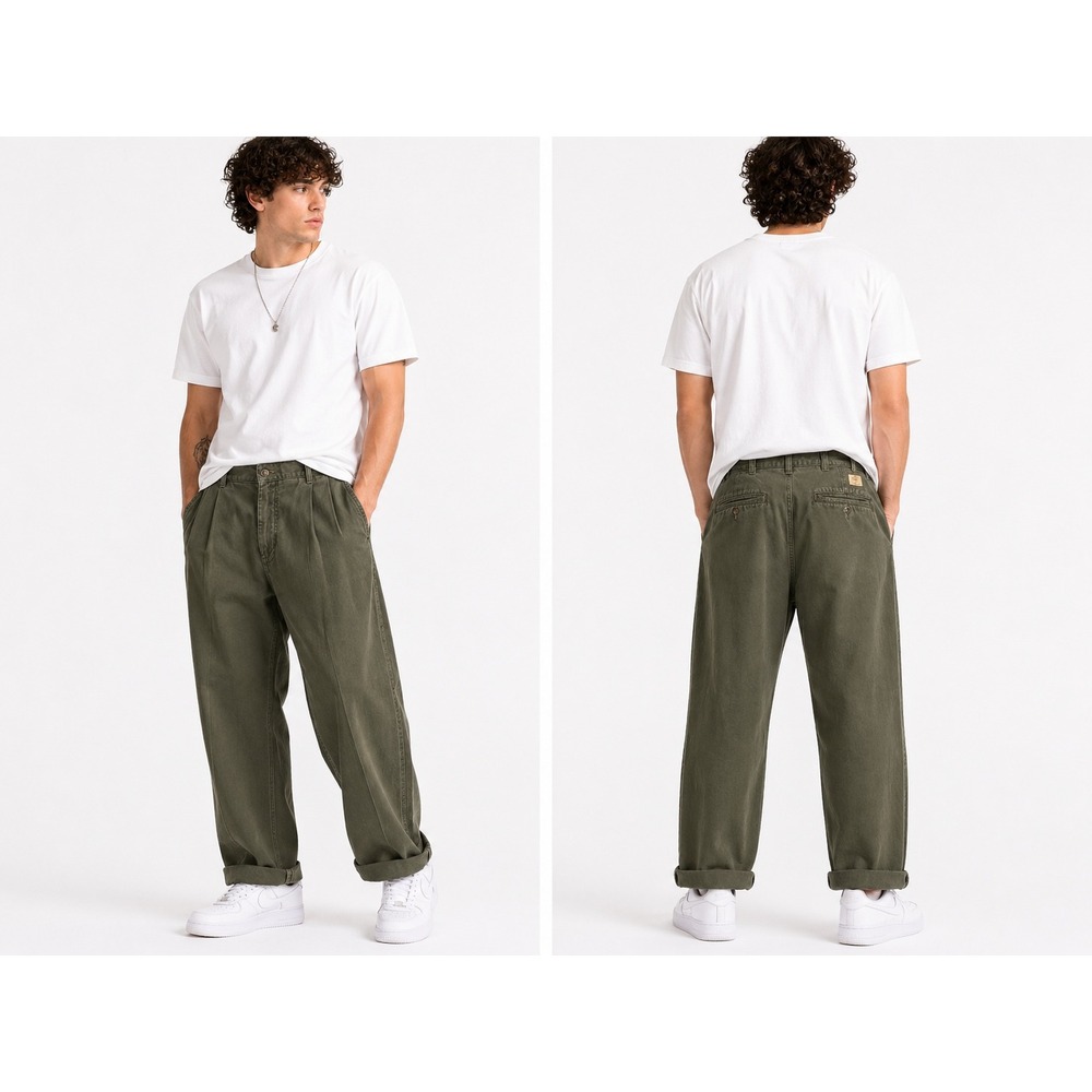 Dockers Pleated Chinos Mens 34x30 Olive Green Straight Leg Cuffed Workwear Pants
